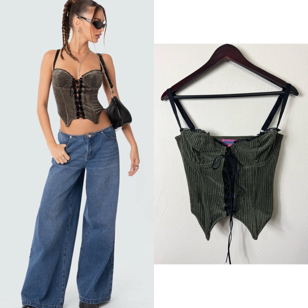 Edikted Women Lacey Cup Velvet Corset Medium Y2K Grunge Forest Fairy Renaissance